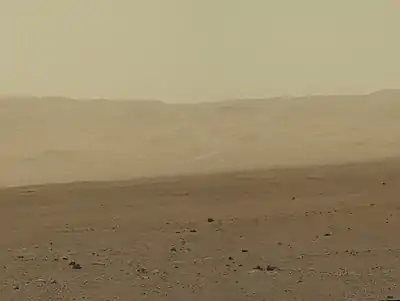 Gale Crater rim about 18 km (11 mi) North of the Curiosity rover (August 9, 2012).