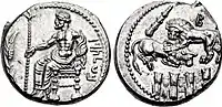 Coin of Balacrus, as Satrap of Cilicia. Tarsos, 333-323 BC.  Baaltars in Aramaic to right on the obverse, letter "B" on the reverse.