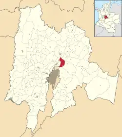 Location of the municipality and town inside Cundinamarca department of Colombia