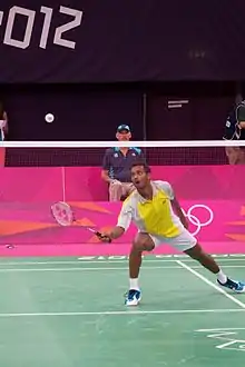 Niluka Karunaratne playing badminton at the 2012 Summer Olympics