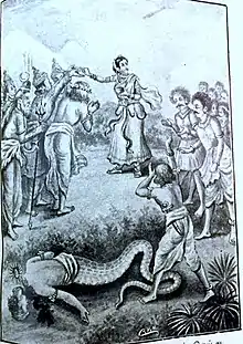 Image 42Lord Vishnu took the form of Beauty Mohini and distributed the Amrita (Ambrosia, Elixir) to Devas. When Rahu (snake dragon) tried to steal the Amrita, his head was cut off (from List of mythological objects)