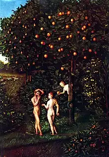 Image 65"The Fall of Man" by Lucas Cranach the Elder and the Tree of Knowledge is on the right (from List of mythological objects)