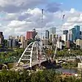 Cranes and nearly finished structure of new bridge with surroundings  (September 7, 2016).