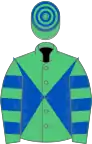 Emerald Green and Royal Blue diabolo, hooped sleeves and cap