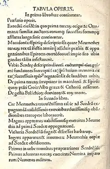 Page from Table of Contents of De obsidione Scodrensi, 1504