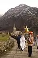 Procession of the statue of the patron St. Blaise accompanied by a traditional spadonaro