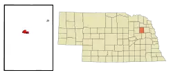 Location of Stanton within Stanton County and Nebraska